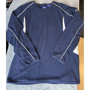 Mizuno Pullover Mens Large Blue Fleece Raglan Crewneck Adjustable Hem Athletic